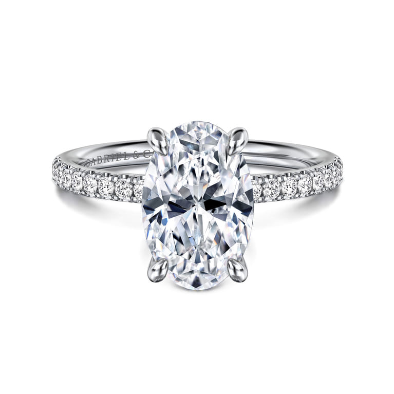 Twain - 14K White Gold Oval Diamond Engagement Ring - 0.2 ct - Shot 1