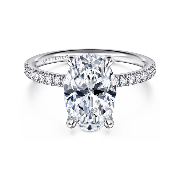 Twain - 14K White Gold Oval Diamond Engagement Ring - 0.2 ct - Shot 1