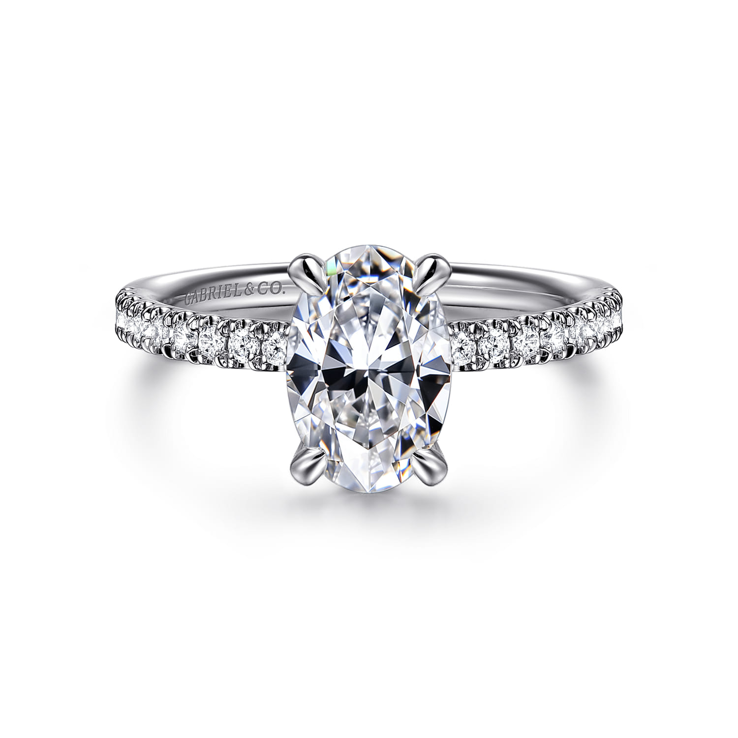 Twain - 14K White Gold Oval Diamond Engagement Ring - 0.2 ct - Shot 1
