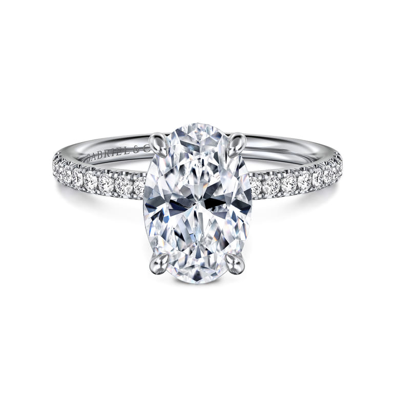 Twain - 14K White Gold Oval Diamond Engagement Ring - 0.2 ct - Shot 1