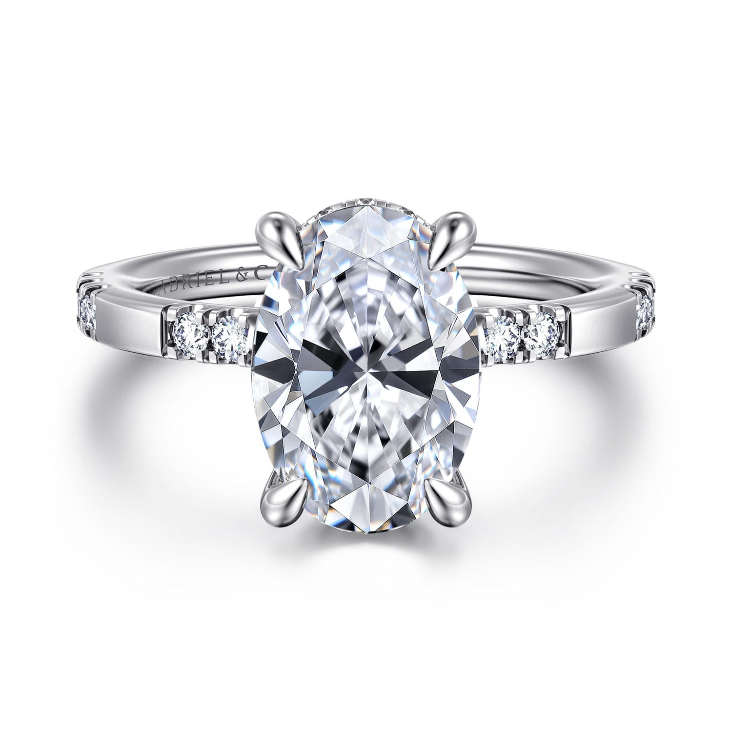 Leandra - 14K White Gold Oval Diamond Engagement Ring - 0.3 ct - Shot 1
