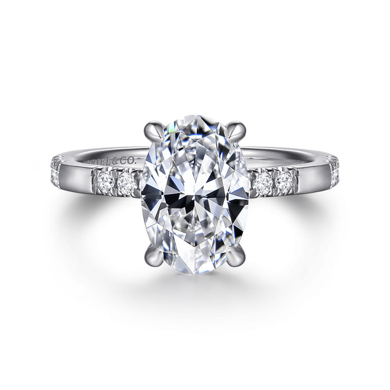 Leandra - 14K White Gold Oval Diamond Engagement Ring - 0.3 ct - Shot 1