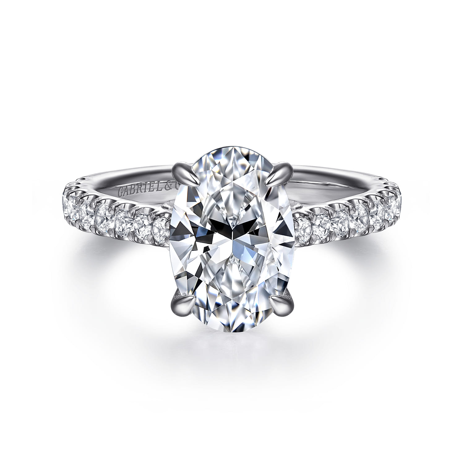 Gaia - 14K White Gold Oval Lotus Diamond Engagement Ring - 0.4 ct - Shot 1