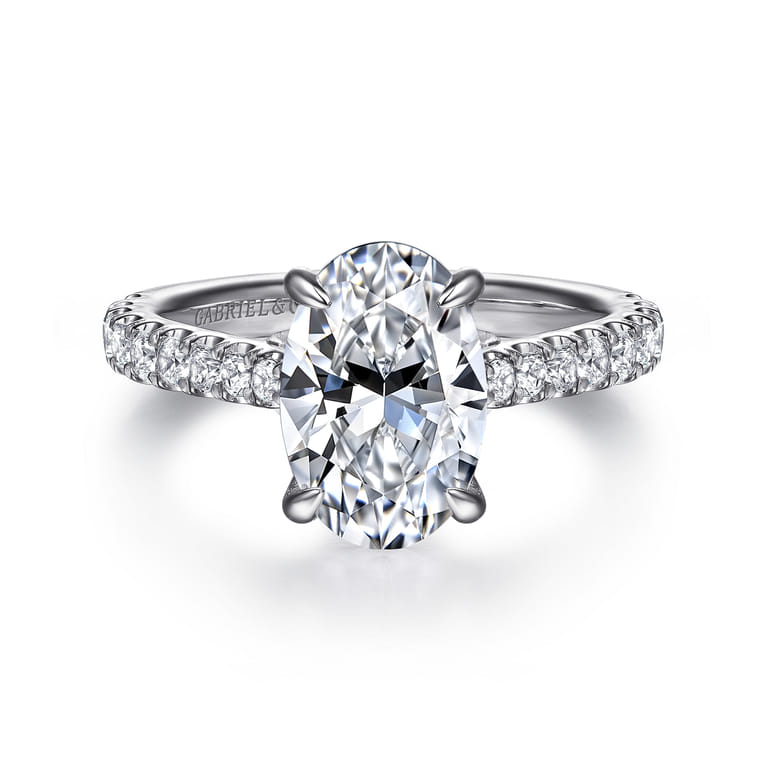 Gaia - 14K White Gold Oval Lotus Diamond Engagement Ring - 0.4 ct - Shot 1