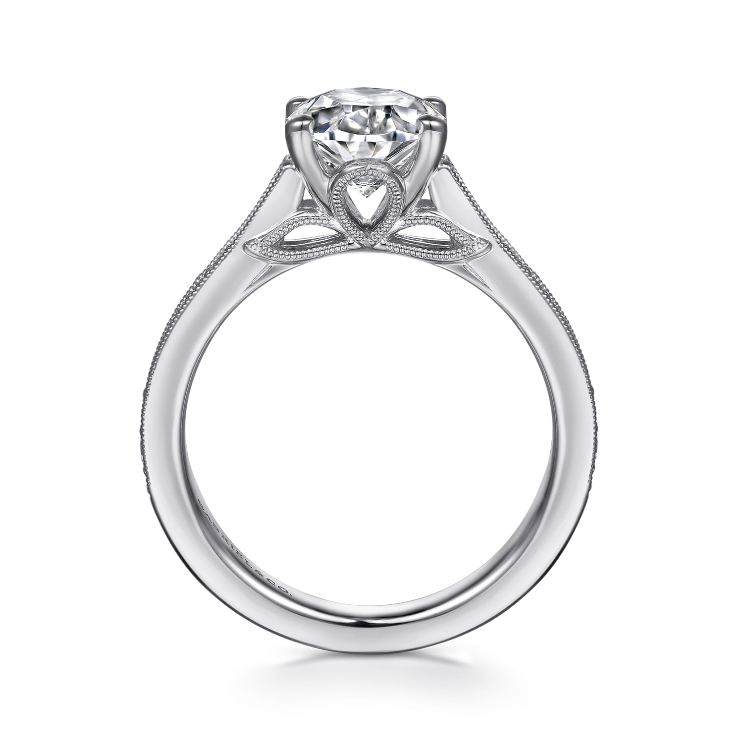 Favola - 14K White Gold Oval Lotus Diamond Engagement Ring - 0.25 ct - Shot 2