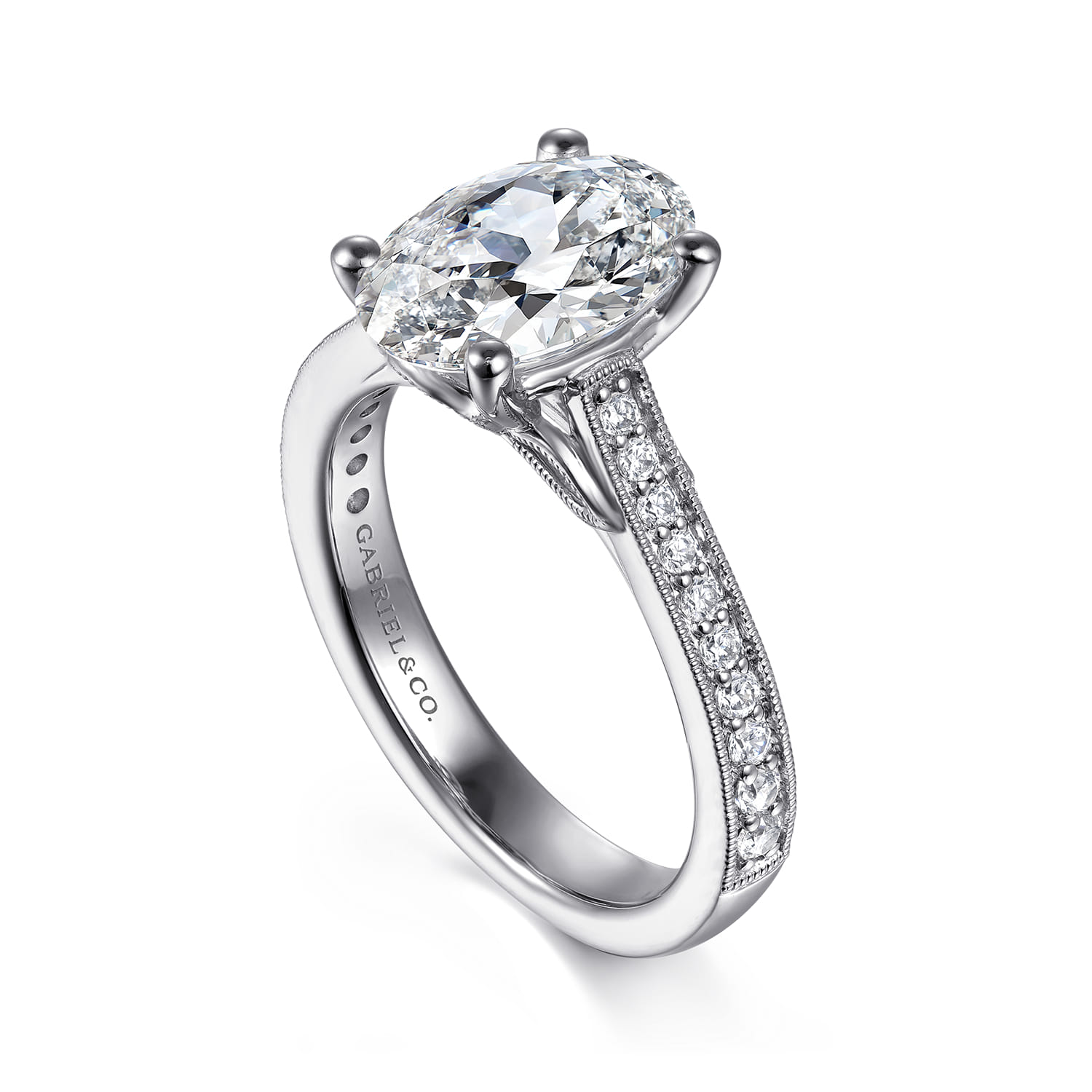 Favola - 14K White Gold Oval Lotus Diamond Engagement Ring - 0.25 ct - Shot 3