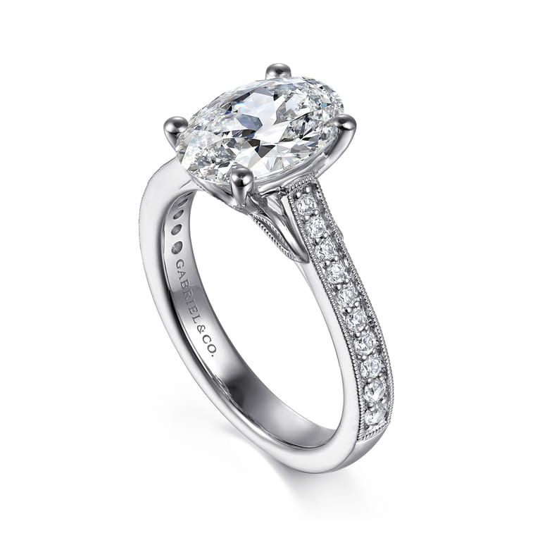 Favola - 14K White Gold Oval Lotus Diamond Engagement Ring - 0.25 ct - Shot 3
