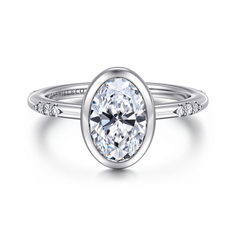 Aspen - 14K White Gold Bezel Set Oval Diamond Engagement Ring - 0.09 ct - Shot 1