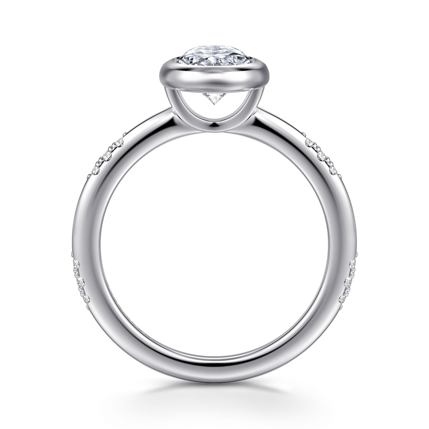 Aspen - 14K White Gold Bezel Set Oval Diamond Engagement Ring - 0.09 ct - Shot 2