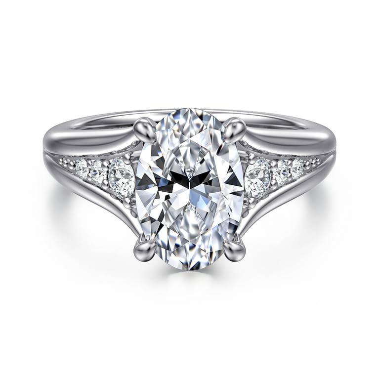 Bruno - 14K White Gold Oval Diamond Engagement Ring - 0.3 ct - Shot 1