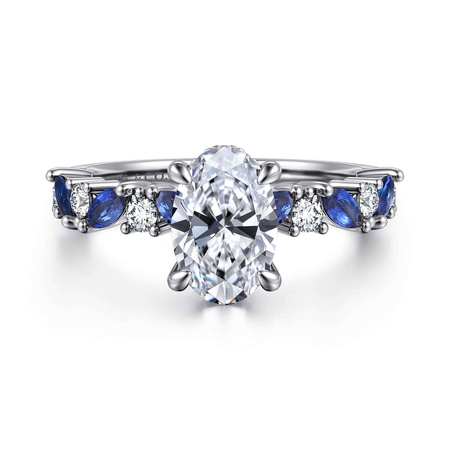 Damiana - 14K White Gold Oval Sapphire and Diamond Engagement Ring - 0.3 ct - Shot 1