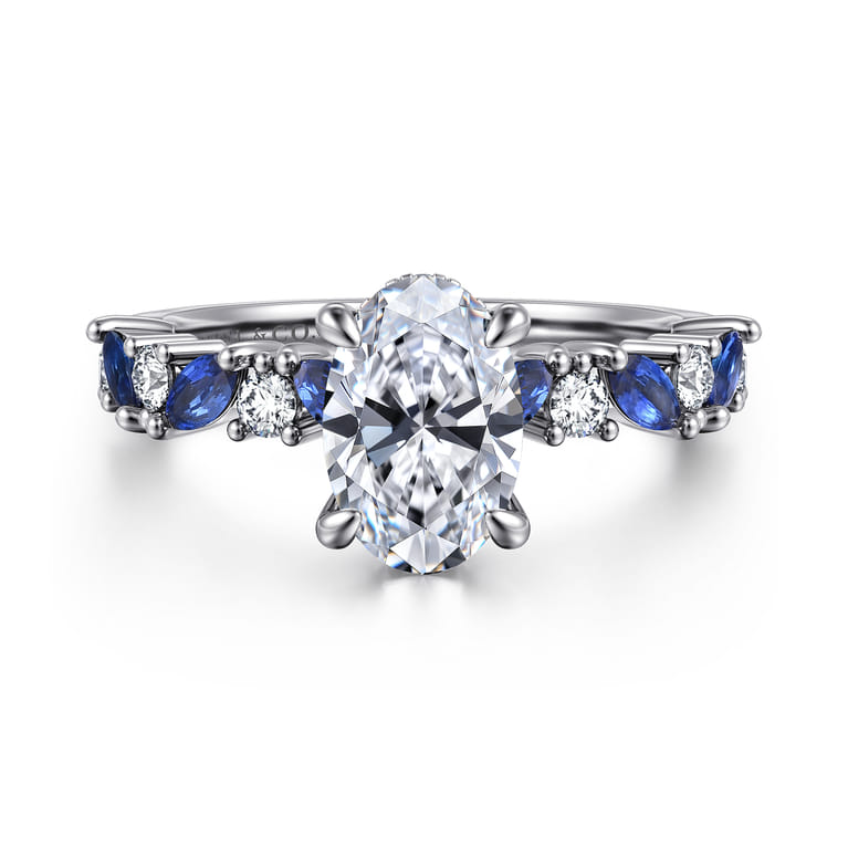 Damiana - 14K White Gold Oval Sapphire and Diamond Engagement Ring - 0.3 ct - Shot 1