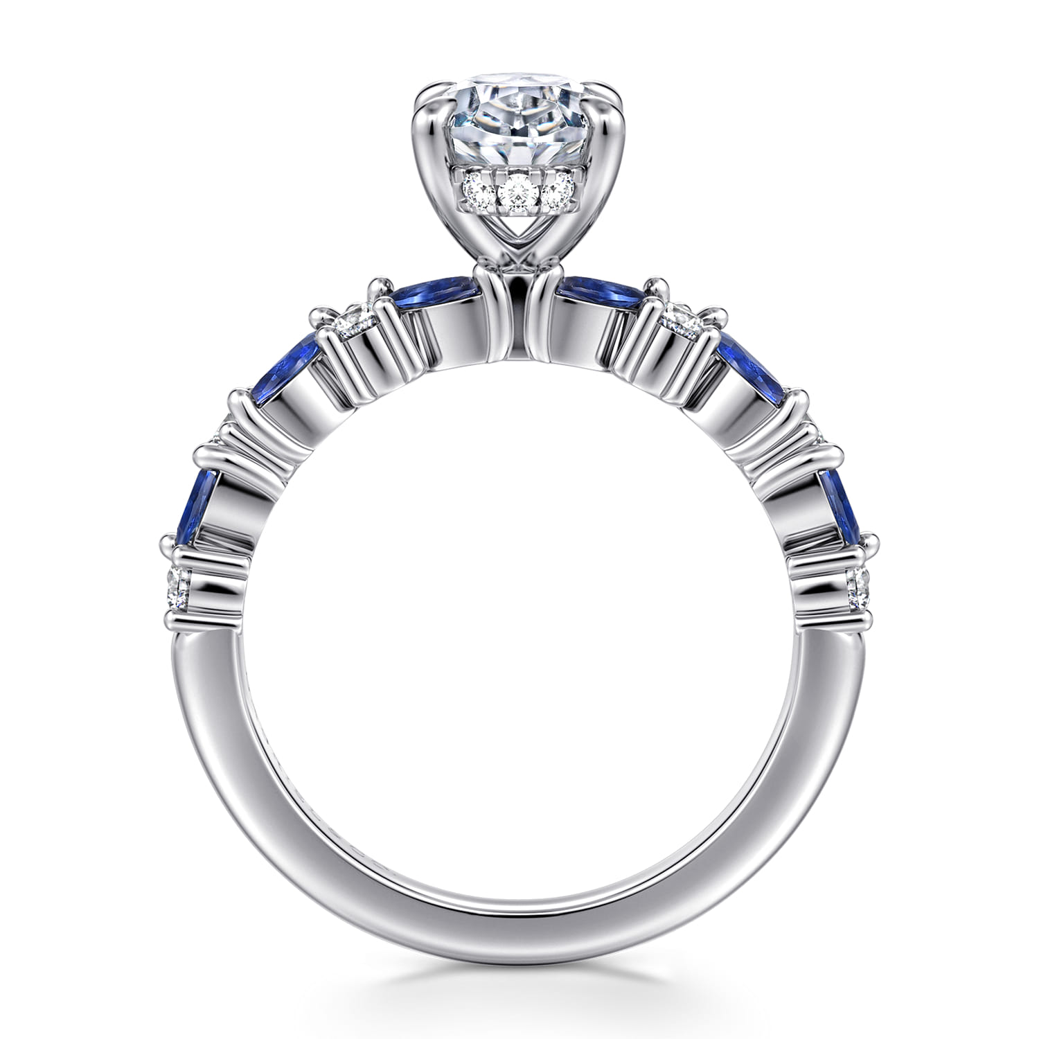 Damiana - 14K White Gold Oval Sapphire and Diamond Engagement Ring - 0.3 ct - Shot 2