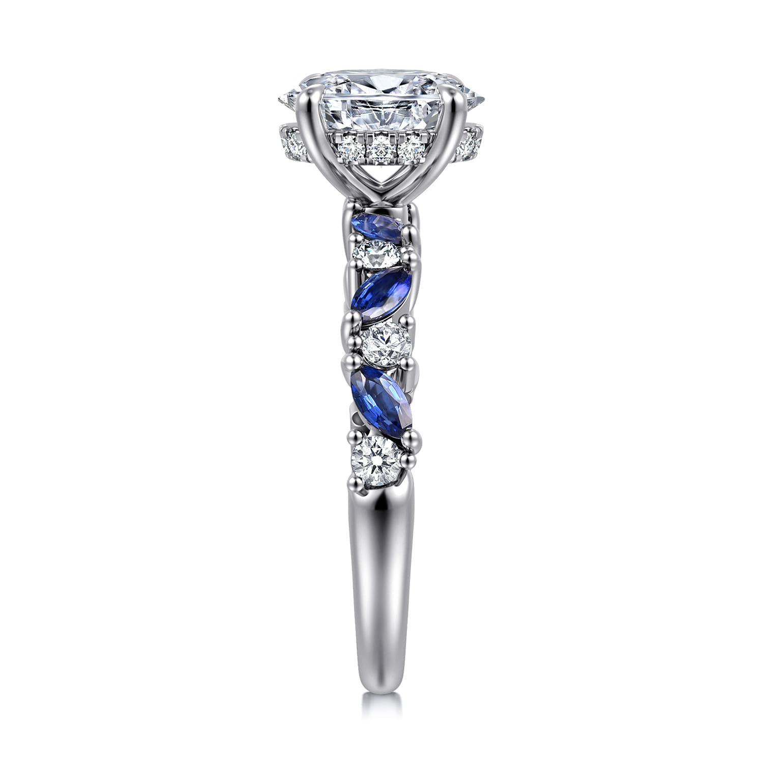 Damiana - 14K White Gold Oval Sapphire and Diamond Engagement Ring - 0.3 ct - Shot 4