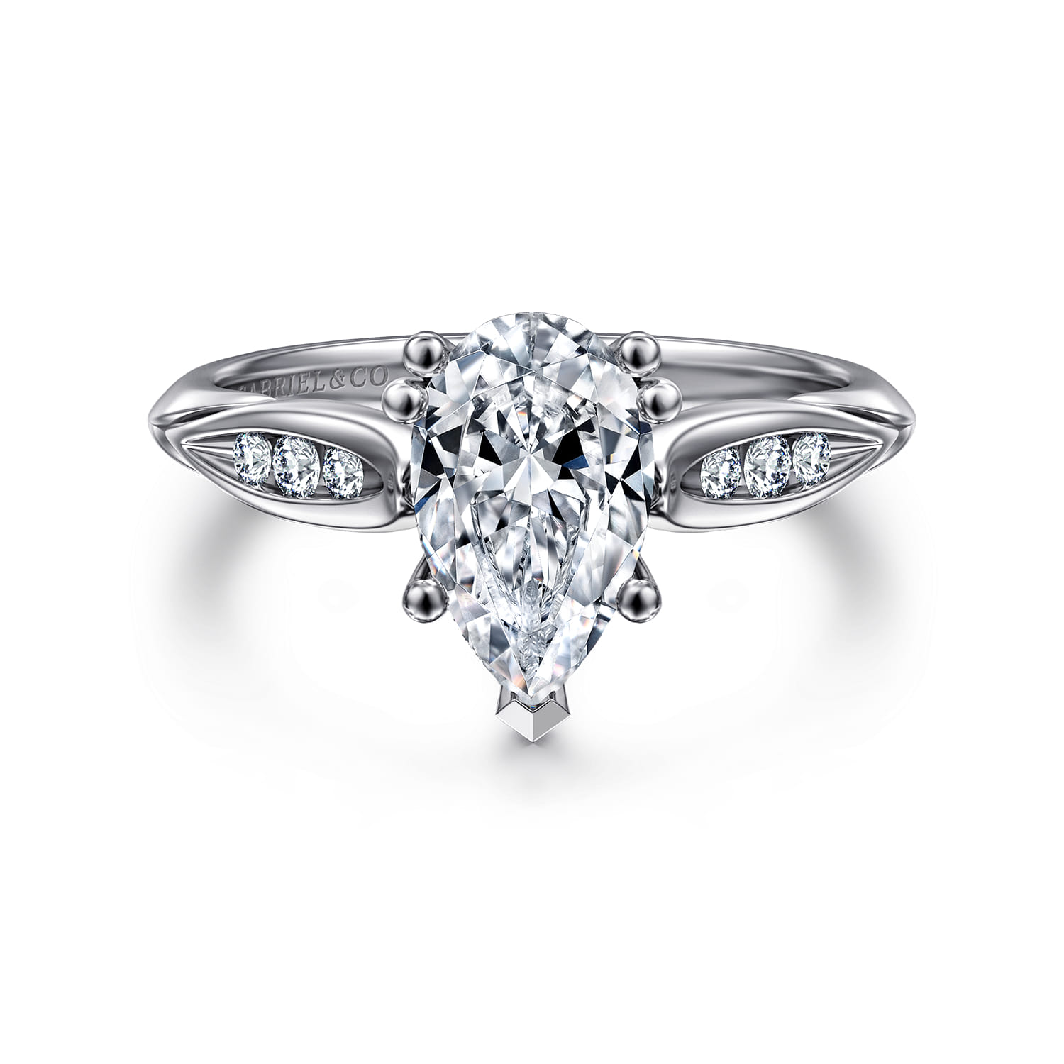 Quinn - 14K White Gold Pear Shape Diamond Channel Set Engagement Ring - 0.1 ct - Shot 1