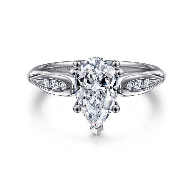 Quinn - 14K White Gold Pear Shape Diamond Channel Set Engagement Ring - 0.1 ct - Shot 1