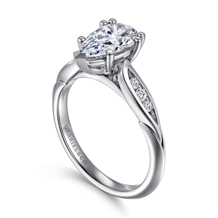 Quinn - 14K White Gold Pear Shape Diamond Channel Set Engagement Ring - 0.1 ct - Shot 3