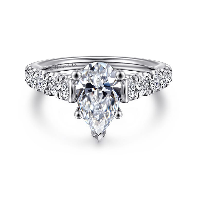 Piper - 14K White Gold Pear Shape Diamond Engagement Ring - 0.77 ct - Shot 1