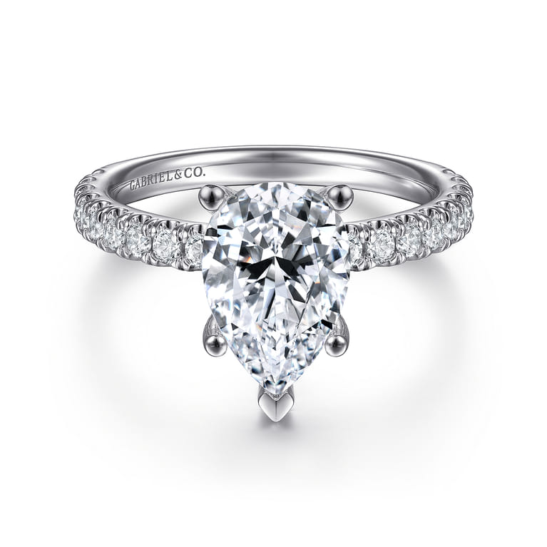 Amira - 14K White Gold Pear Shape Diamond Engagement Ring - 0.55 ct - Shot 1