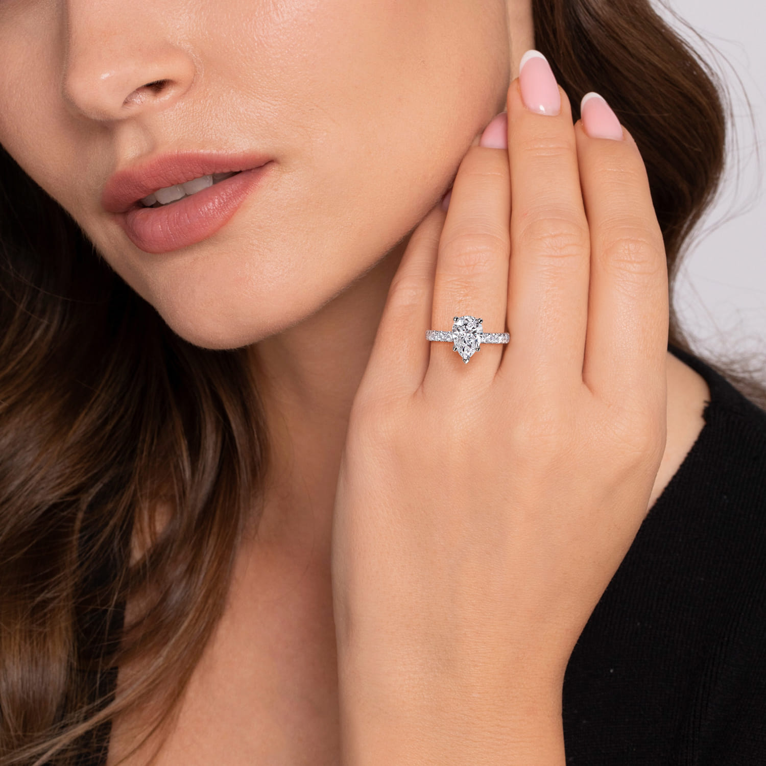 Amira - 14K White Gold Pear Shape Diamond Engagement Ring - 0.55 ct - Shot 6