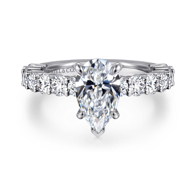 Brosnan - 14K White Gold Pear Shape Diamond Engagement Ring - 1.1 ct - Shot 1