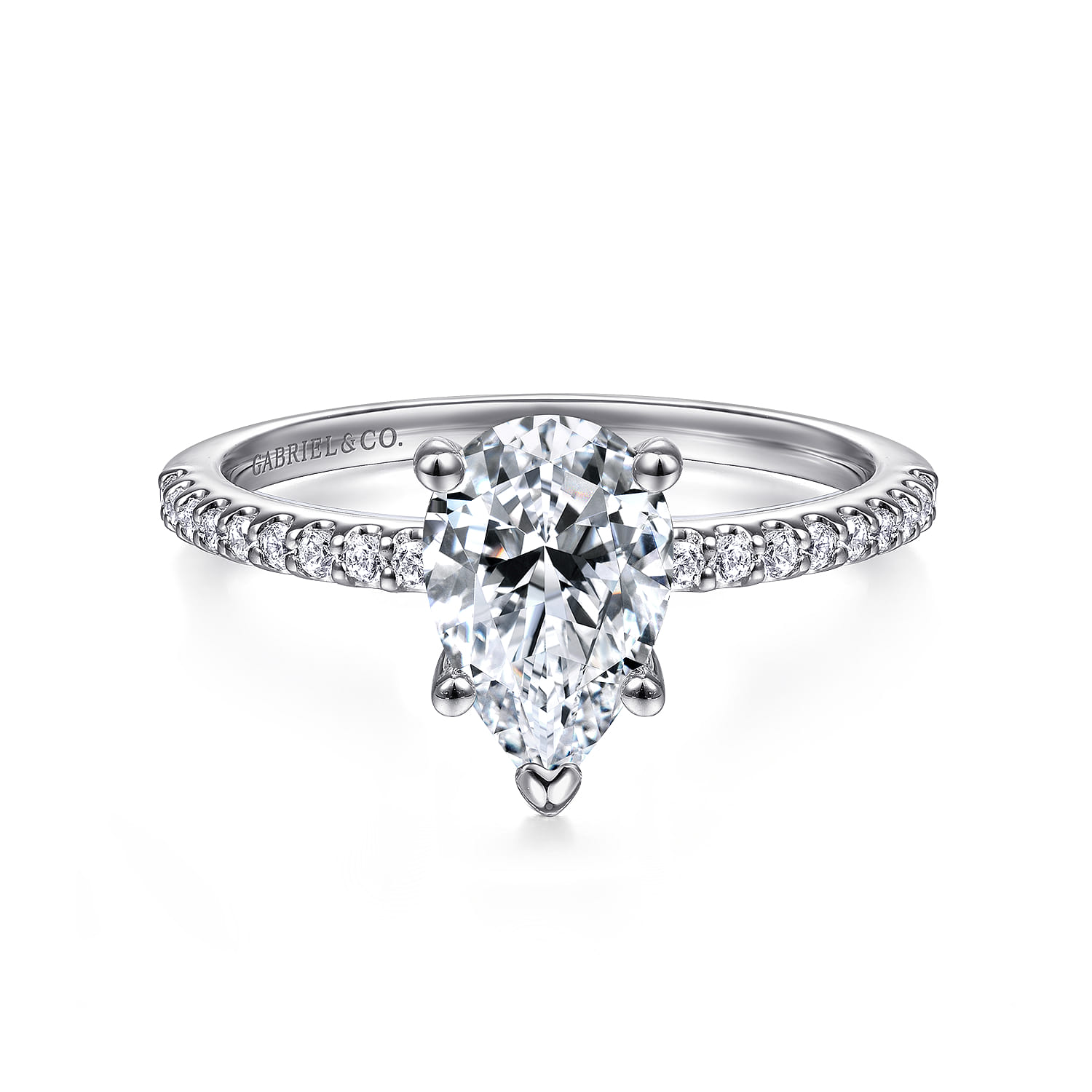 Amata - 14K White Gold Pear Shape Diamond Engagement Ring - 0.14 ct - Shot 1