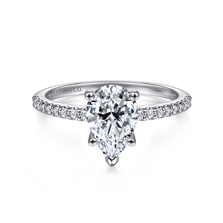 Amata - 14K White Gold Pear Shape Diamond Engagement Ring - 0.14 ct - Shot 1