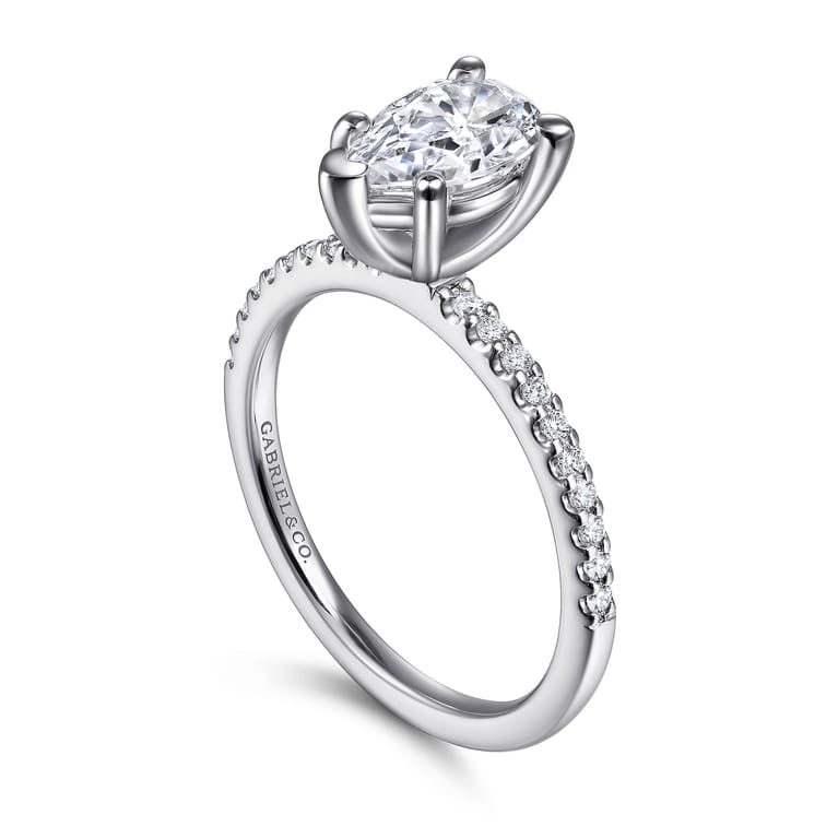 Amata - 14K White Gold Pear Shape Diamond Engagement Ring - 0.14 ct - Shot 3