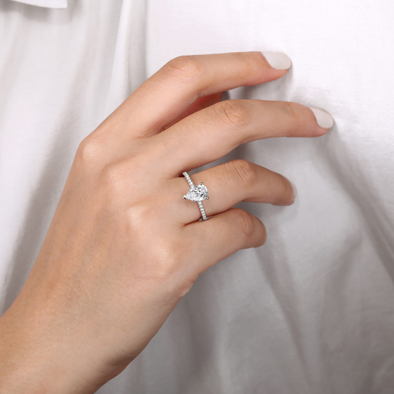 Amata - 14K White Gold Pear Shape Diamond Engagement Ring - 0.14 ct - Shot 6