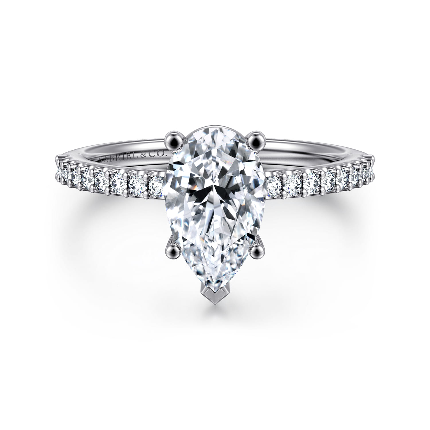 Amata - 14K White Gold Pear Shape Diamond Engagement Ring - 0.15 ct - Shot 1