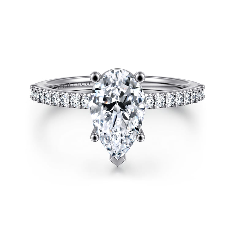 Amata - 14K White Gold Pear Shape Diamond Engagement Ring - 0.15 ct - Shot 1