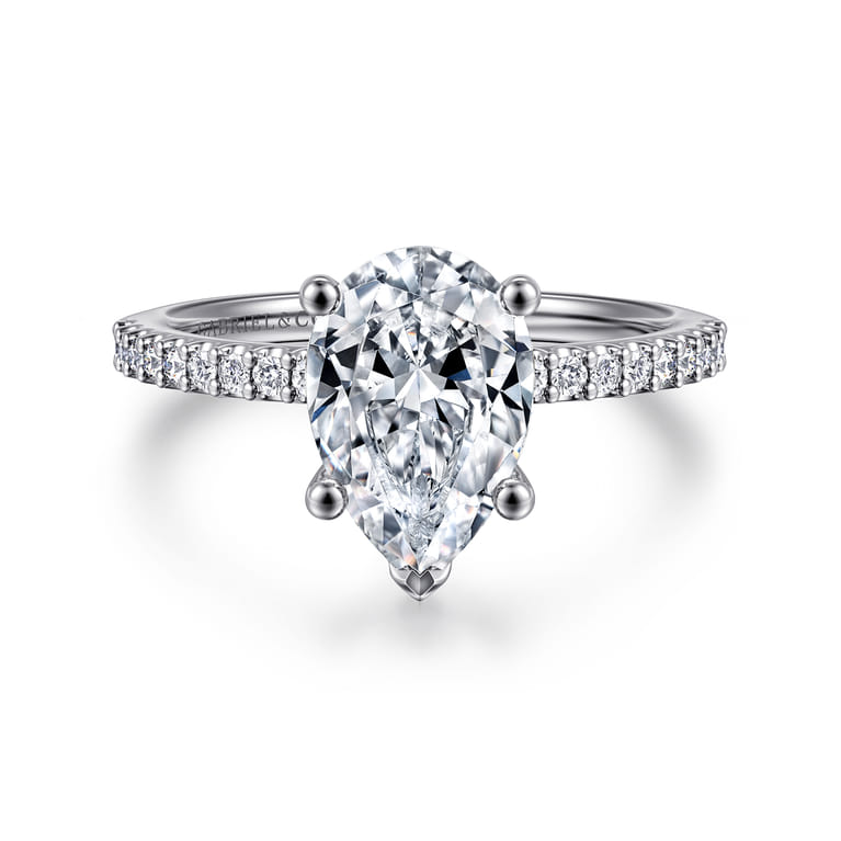 Amata - 14K White Gold Pear Shape Diamond Engagement Ring - 0.15 ct - Shot 1