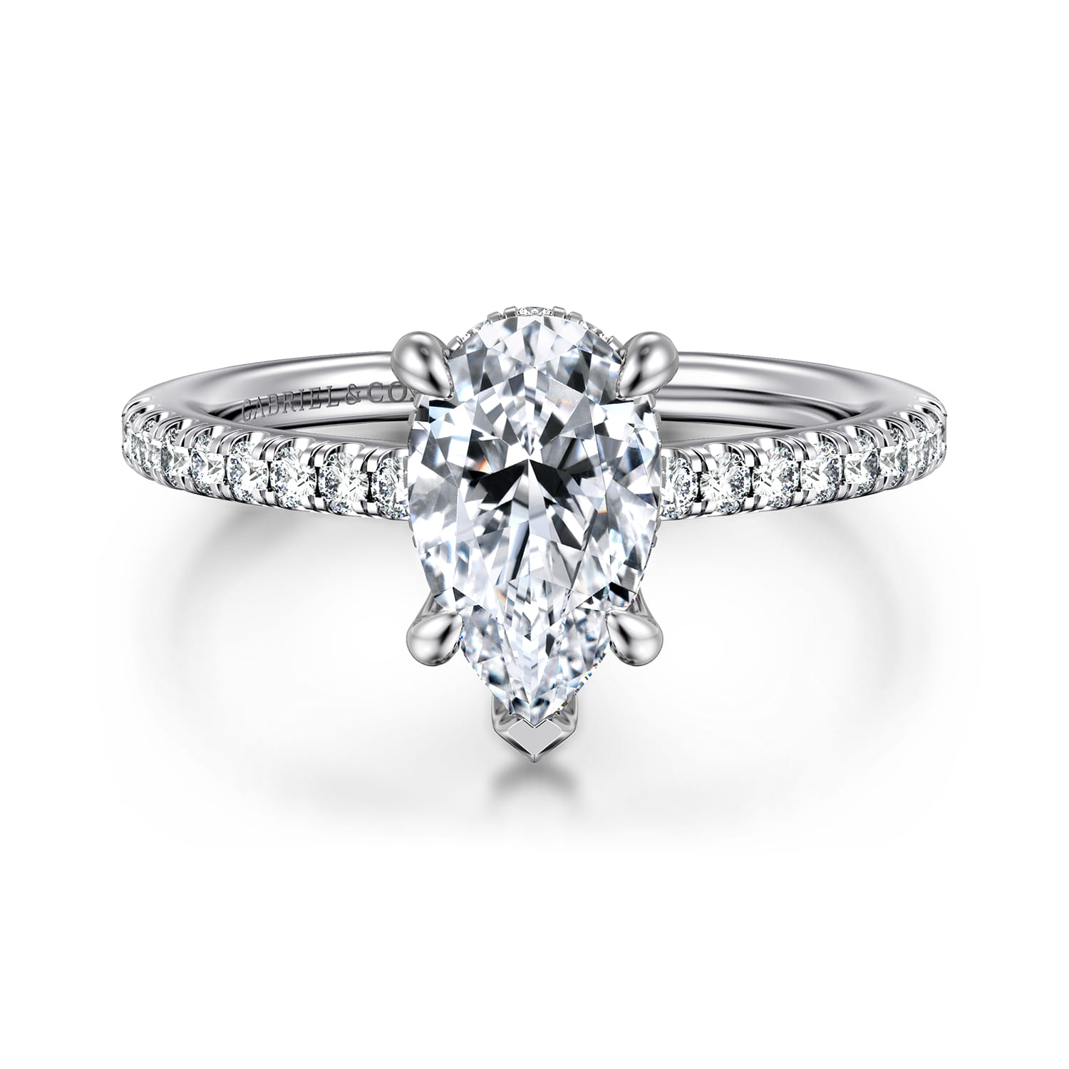Broderick - 14K White Gold Pear Shape Diamond Engagement Ring - 0.3 ct - Shot 1