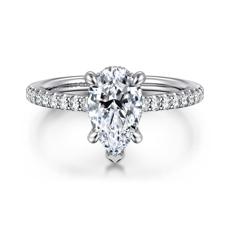 Broderick - 14K White Gold Pear Shape Diamond Engagement Ring - 0.3 ct - Shot 1