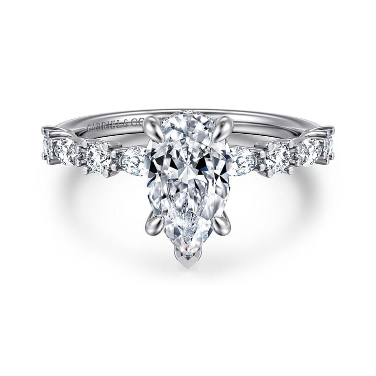 Juliet - 14K White Gold Pear Shape Diamond Engagement Ring - 0.47 ct - Shot 1