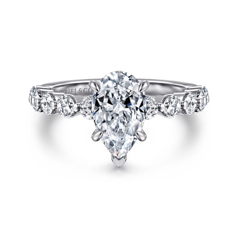 Silvey - 14K White Gold Pear Shape Single Prong Diamond Engagement Ring - 0.7 ct - Shot 1