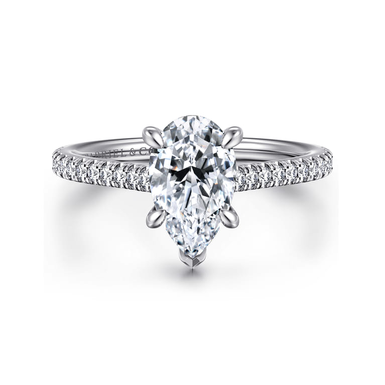 Aline - 14K White Gold Pear Shape Diamond Engagement Ring - 0.3 ct - Shot 1