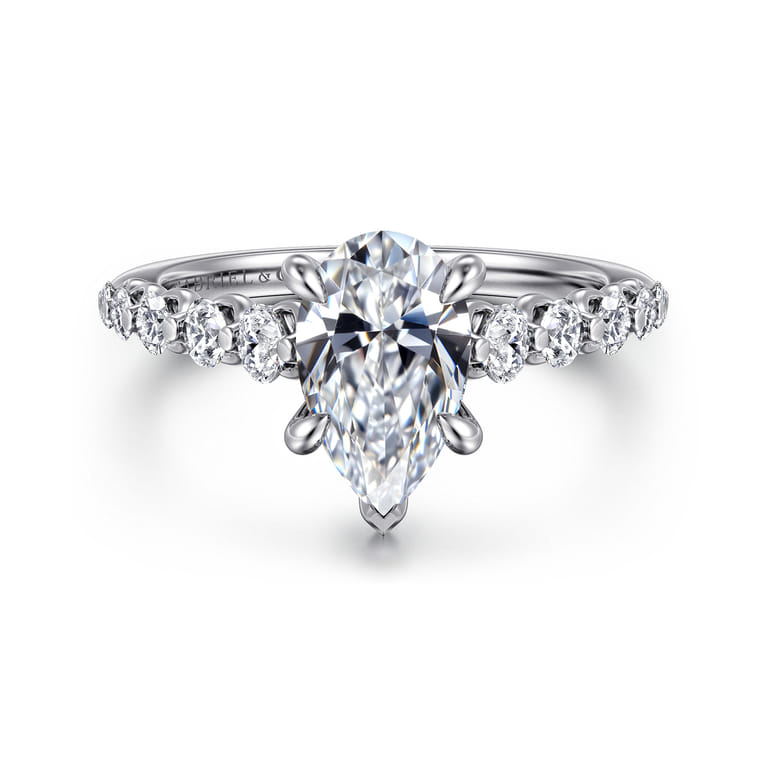 Emberlie - 14K White Gold Pear Shape Diamond Engagement Ring - 0.5 ct - Shot 1