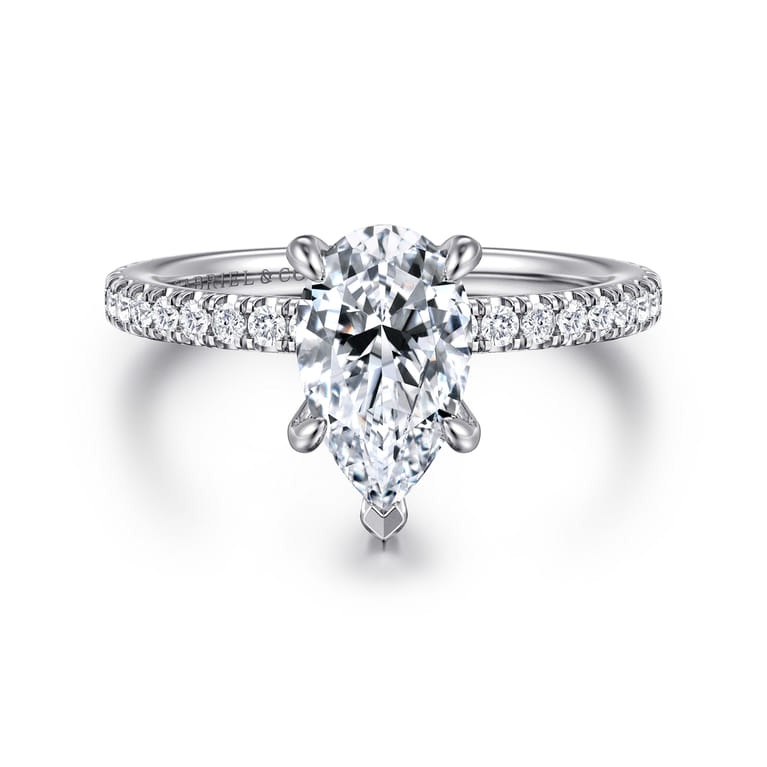 Alisa - 14K White Gold Pear Shape Diamond Engagement Ring - 0.5 ct - Shot 1