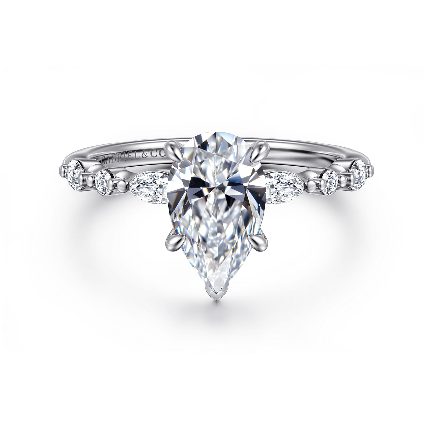 Perry - 14K White Gold Pear Shape Diamond Engagement Ring - 0.3 ct - Shot 1