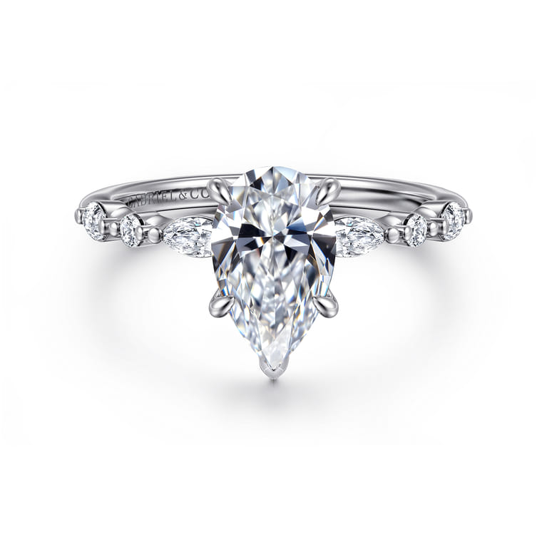 Perry - 14K White Gold Pear Shape Diamond Engagement Ring - 0.3 ct - Shot 1