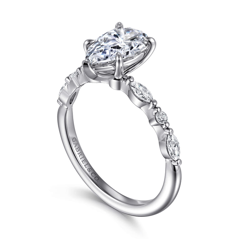 Perry - 14K White Gold Pear Shape Diamond Engagement Ring - 0.3 ct - Shot 3