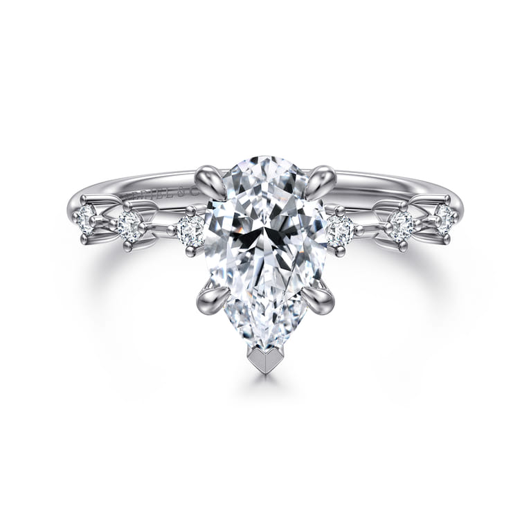 Joplin - 14K White Gold Pear Shape Diamond Engagement Ring - 0.15 ct - Shot 1