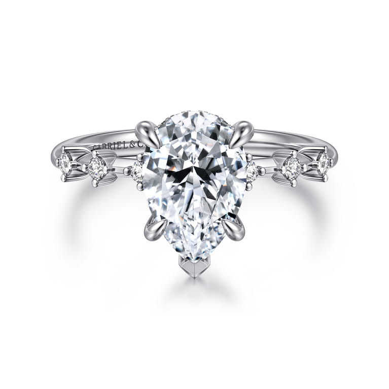 Joplin - 14K White Gold Pear Shape Diamond Engagement Ring - 0.17 ct - Shot 1