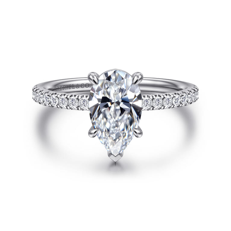 Twain - 14K White Gold Pear Shape Diamond Engagement Ring - 0.2 ct - Shot 1