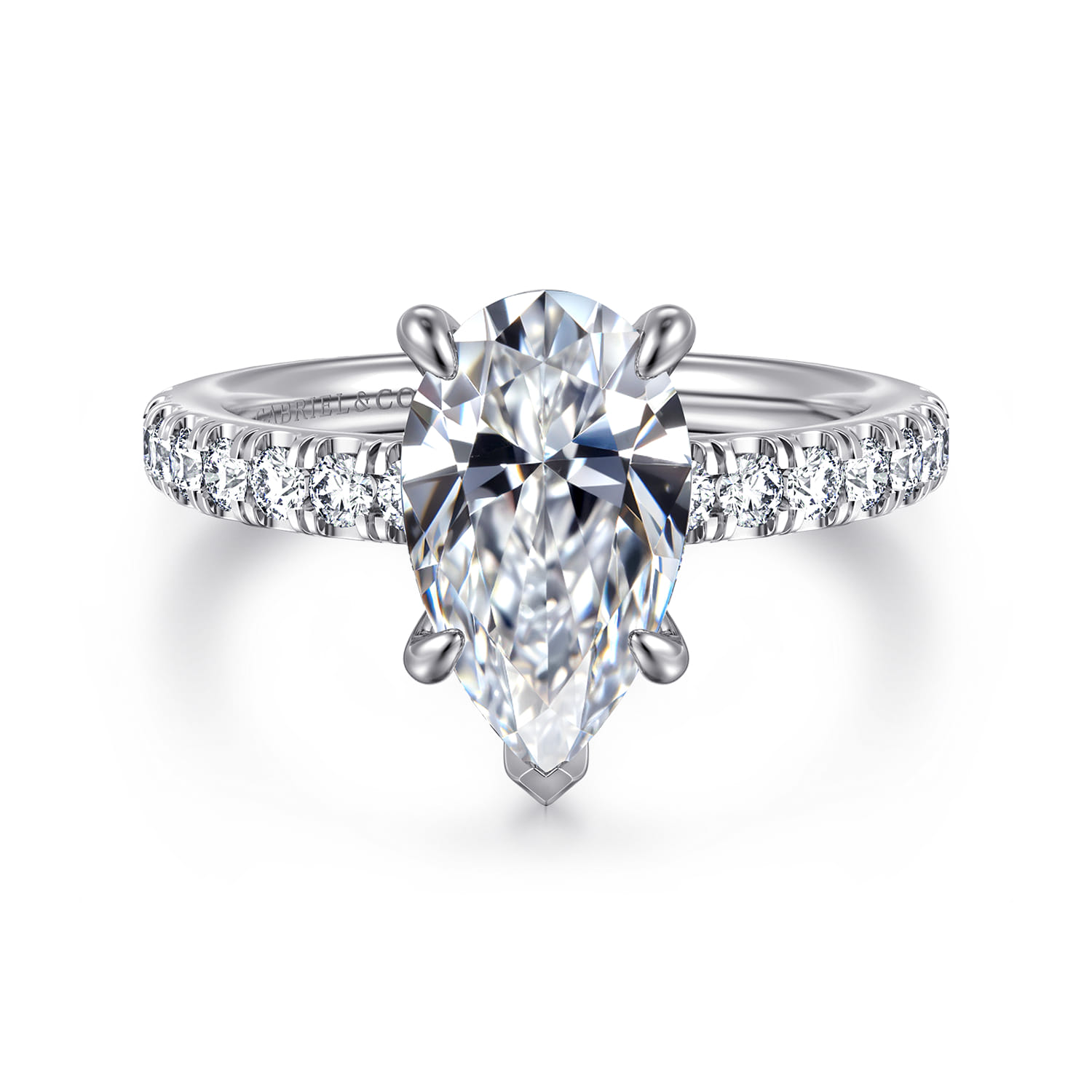 Aruba - 14K White Gold Pear Shape Diamond Engagement Ring - 0.4 ct - Shot 1