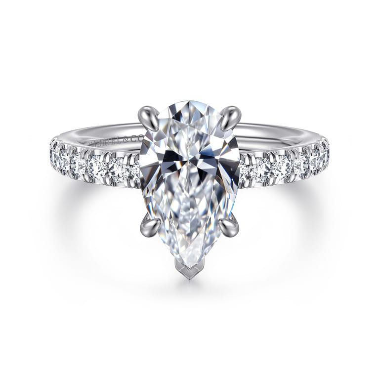 Aruba - 14K White Gold Pear Shape Diamond Engagement Ring - 0.4 ct - Shot 1