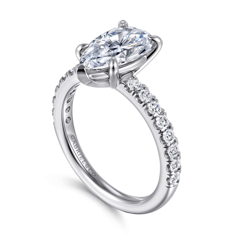 Aruba - 14K White Gold Pear Shape Diamond Engagement Ring - 0.4 ct - Shot 3