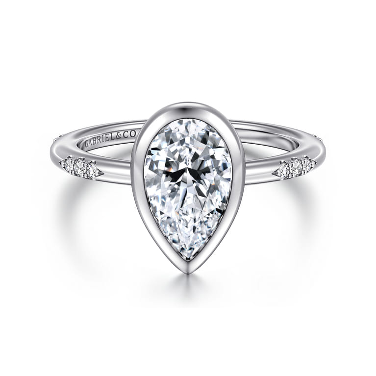 Aspen - 14K White Gold Bezel Set Pear Shape Diamond Engagement Ring - 0.09 ct - Shot 1