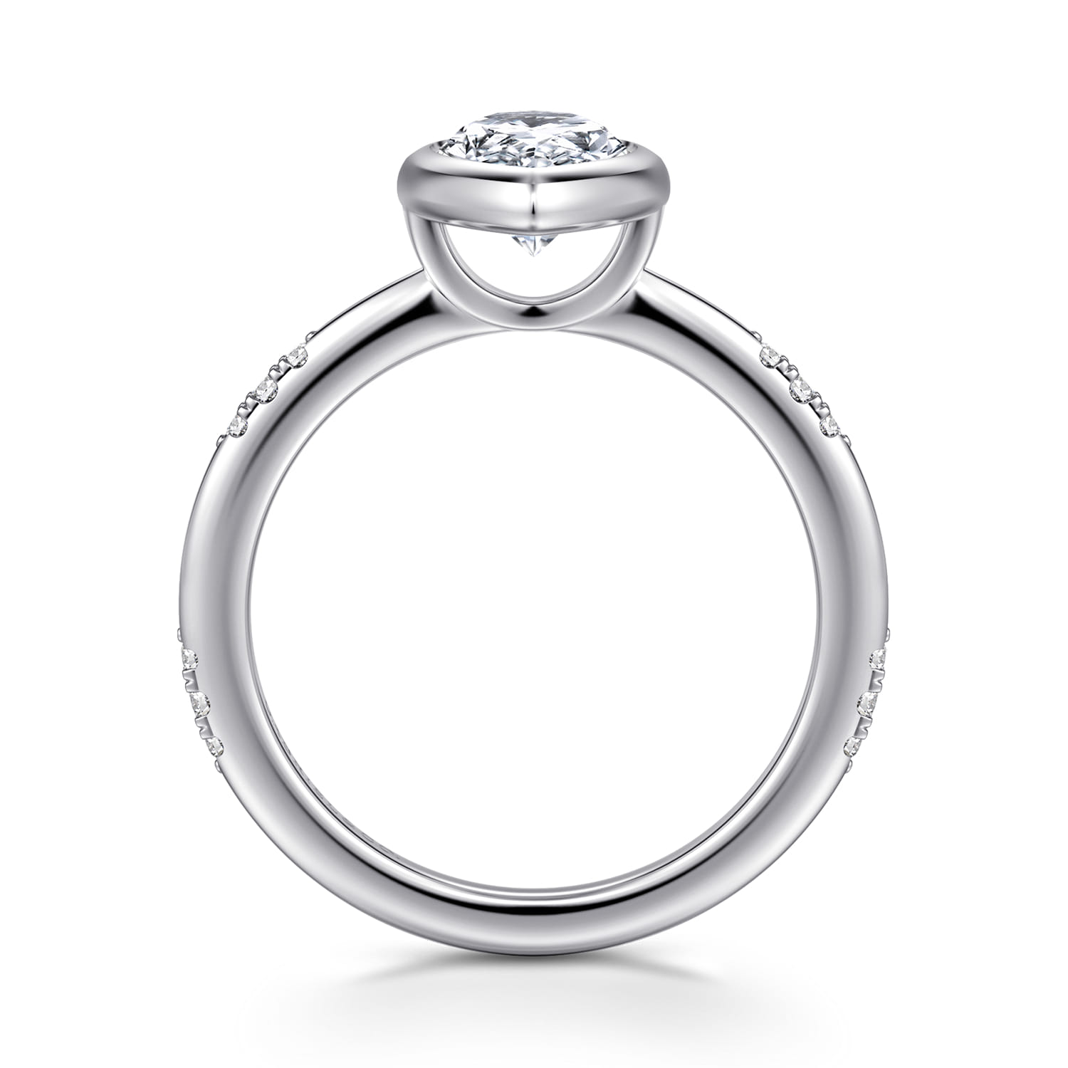 Aspen - 14K White Gold Bezel Set Pear Shape Diamond Engagement Ring - 0.09 ct - Shot 2